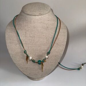 Joie DiGiovanni Turquoise Sand Pearl Gold Star Moon & Chain Rocker Necklace NWT